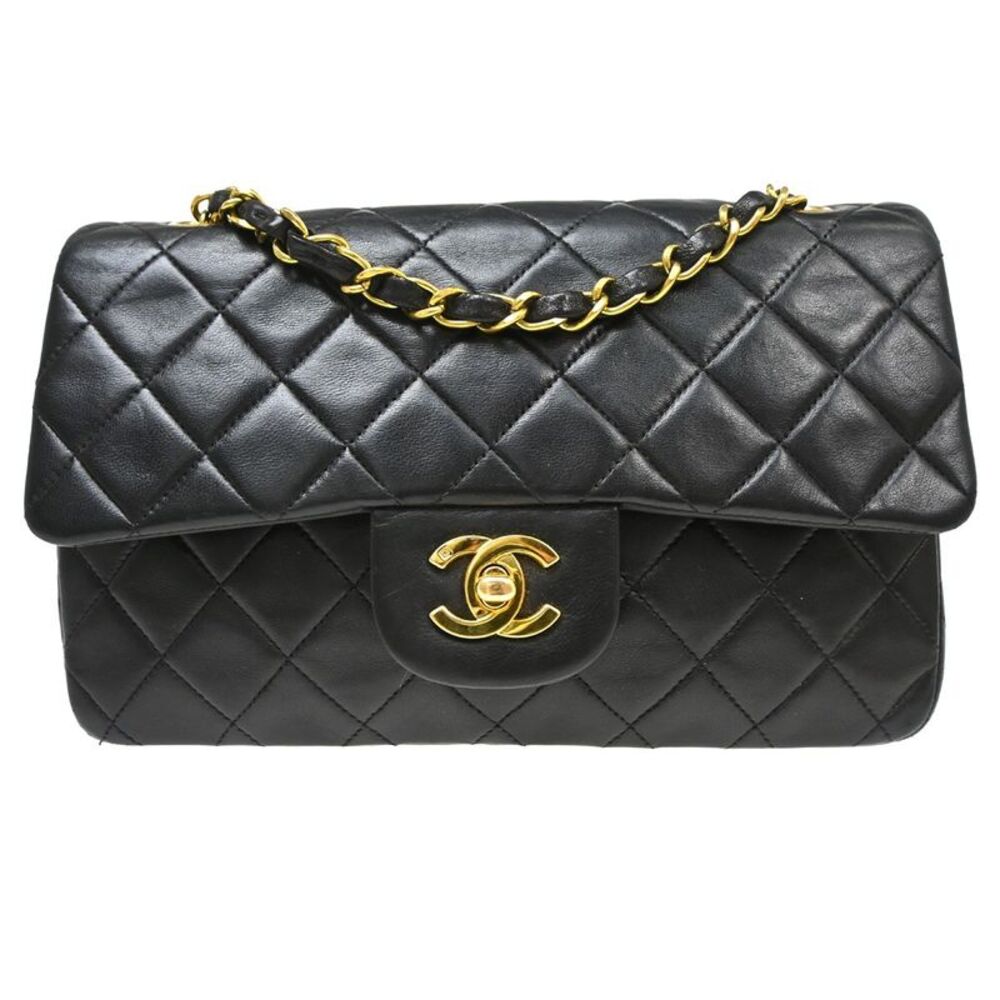 Chanel Classic Double Flap Quilted Lambskin Black Leather Handbag
